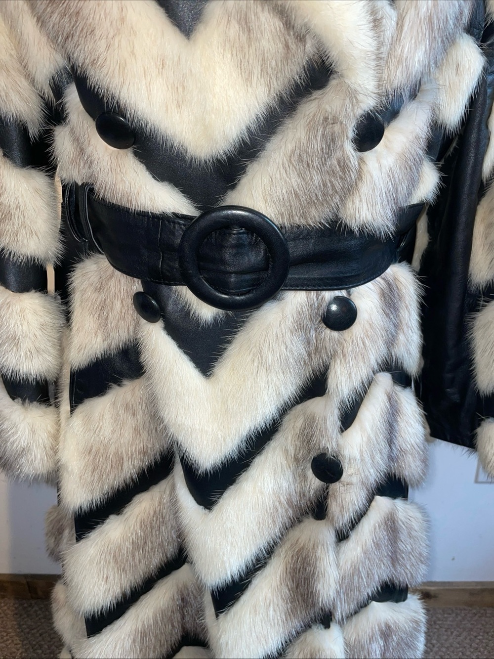 Rajac Vintage fur leather chevron coat 1970’s - Picture 4 of 10